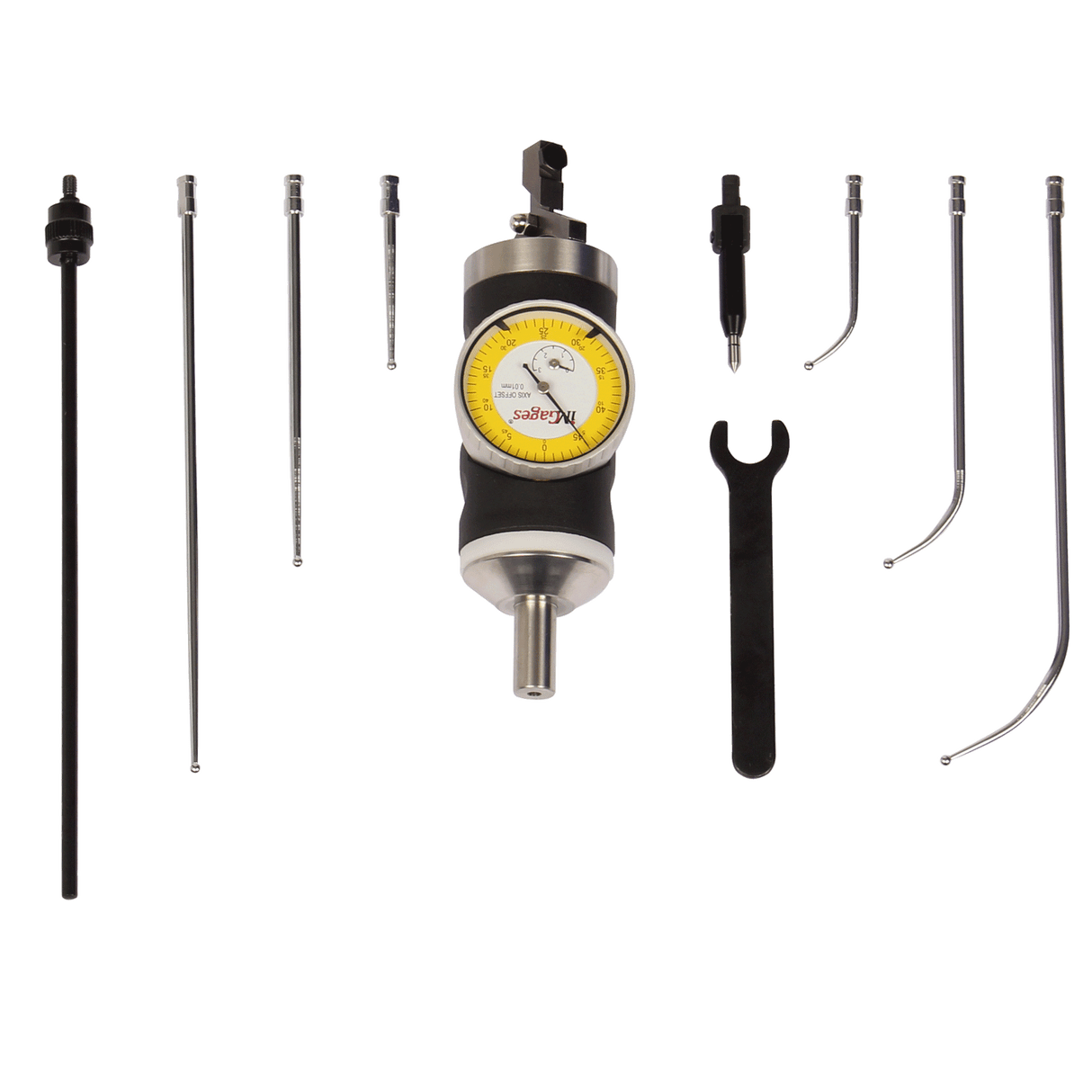 BOKA Co-Axial Indicator, 0-3 mm range, resolution 0.01 mm, for horizontal and vertical machines, outside and inside diameter