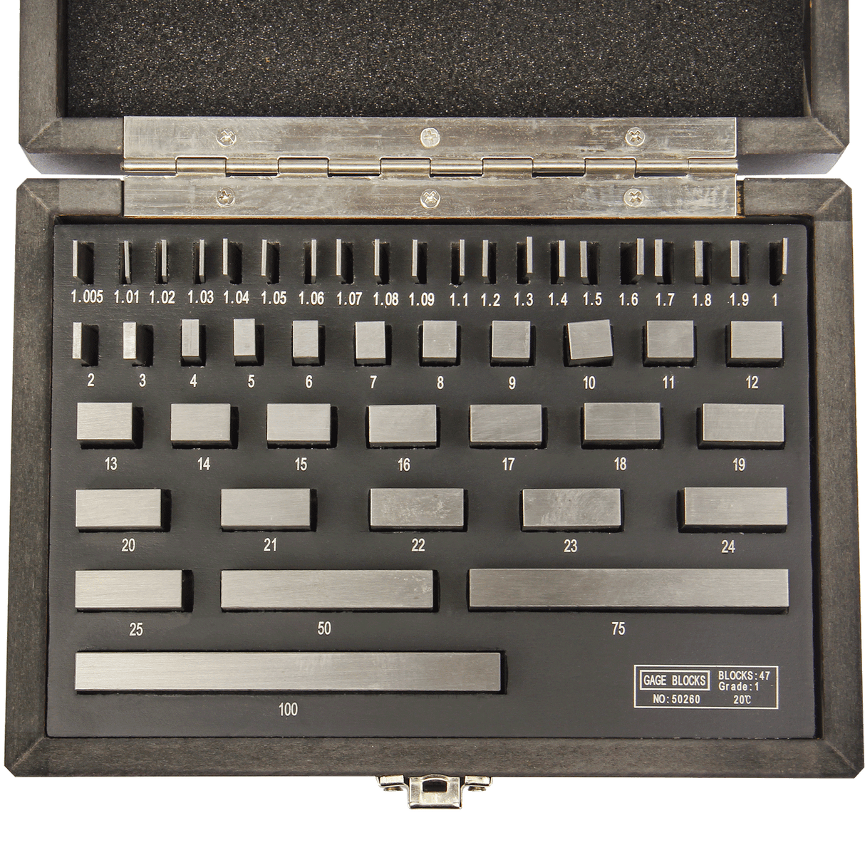 BOKA 47-piece set of metric steel blocks, Grade 1, JIS, made of GCr15 bearing steel, 47 pieces per box