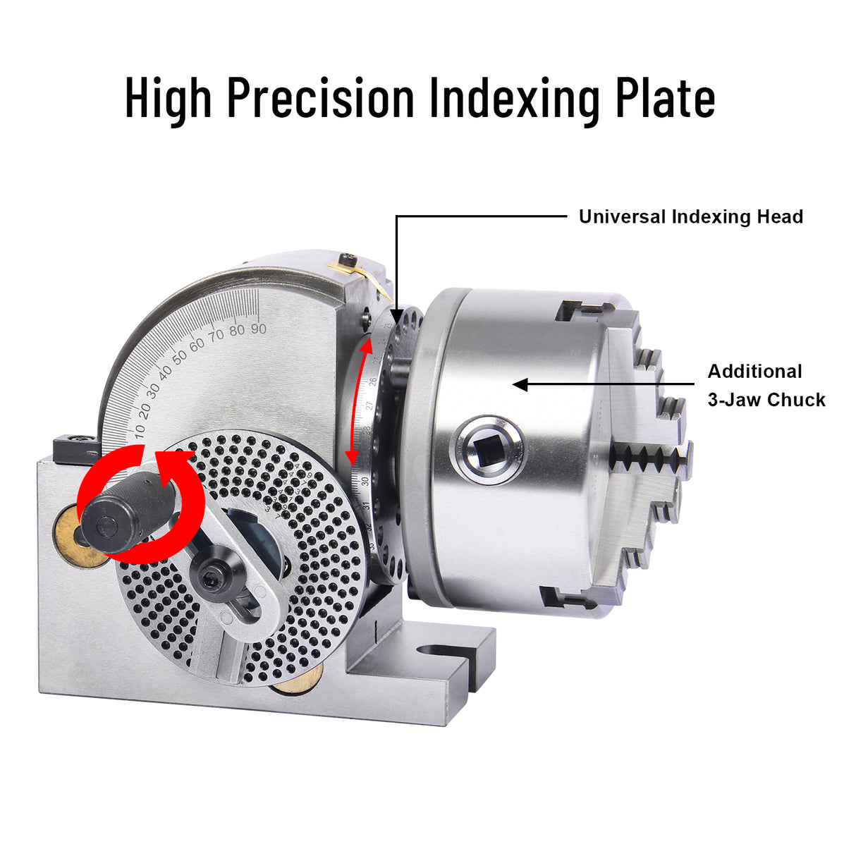 BOKA Semi-Universal Indexing Head Set BS-1 – with 150 mm indexing head, 150 mm chuck, tailstock, indexing wheels, and 3-jaw chuck – semi-universal milling set