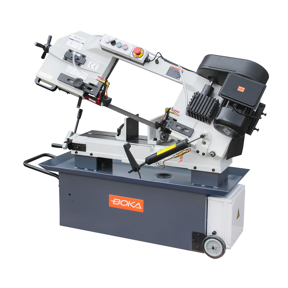 BOKA BS-912B metal band saw 230V 1.1kW with coolant system, 4 speeds, hydraulic cylinder, quick-release vice, miter cut up to 45°, mobile, robust for metal cutting