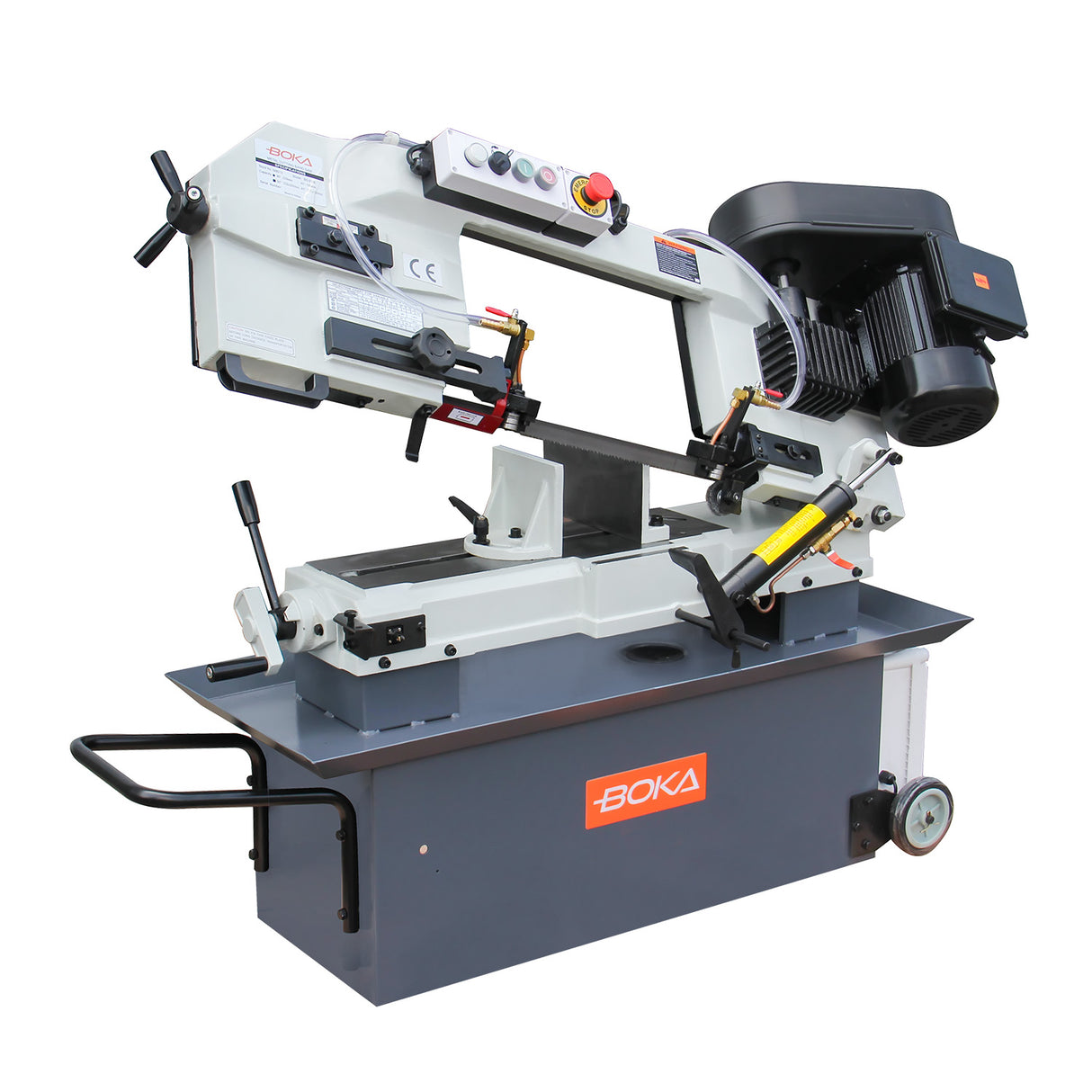 BOKA BS-912B metal band saw 230V 1.1kW with coolant system, 4 speeds, hydraulic cylinder, quick-release vice, miter cut up to 45°, mobile, robust for metal cutting
