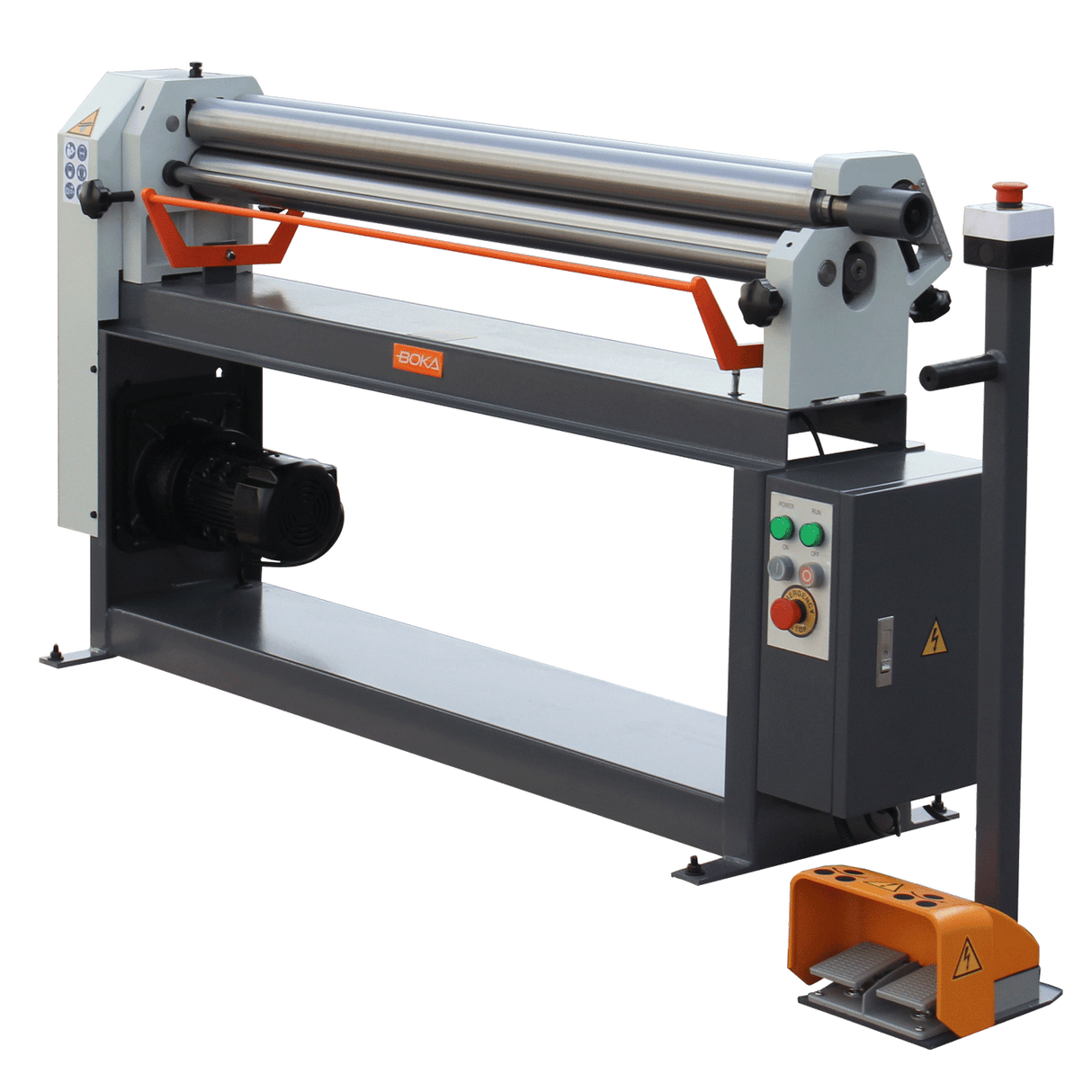 BOKA ESR-5116 three-roll bending machine, with electric motor and cone bending device, sheet thickness max. 1.5 mm, maximum rolling thickness 1300 mm