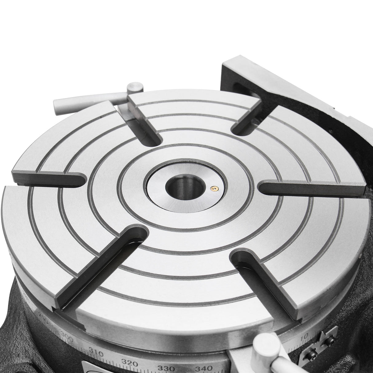 BOKA HV-10 Rundtisch 250 mm, horizontal & vertikal, MT3 Zentrierhülse, 6 T-Nuten, Präzisions-Teilapparat 360°, geeignet für Fräs- & Bohrarbeiten