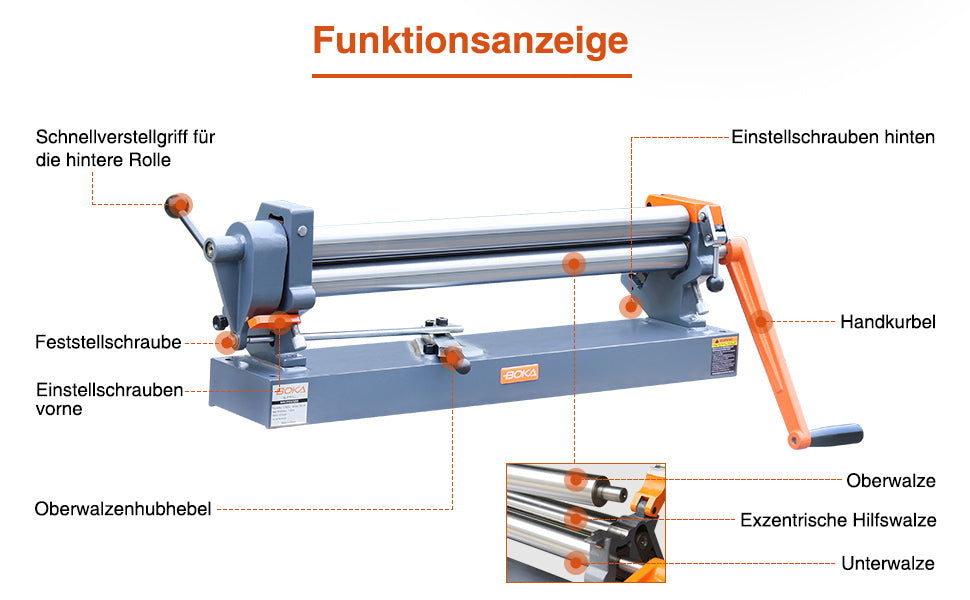 BOKA SR-24 Rundbiegemaschine, 610 mm Walzbreite, 1,5 mm Kapazität für weichen Stahl, manuelle Metallbiegemaschine, kompakt und langlebig
