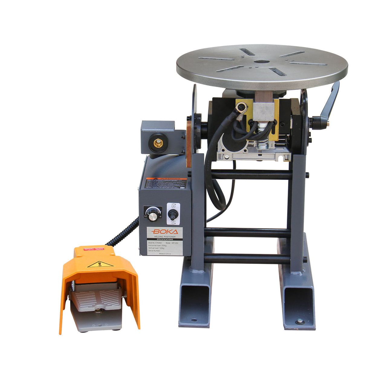 BOKA WP-350 welding positioner, 359 kg load capacity, tilt angle 0-135°, rotary motor, ideal for pipe welding and precise positioning