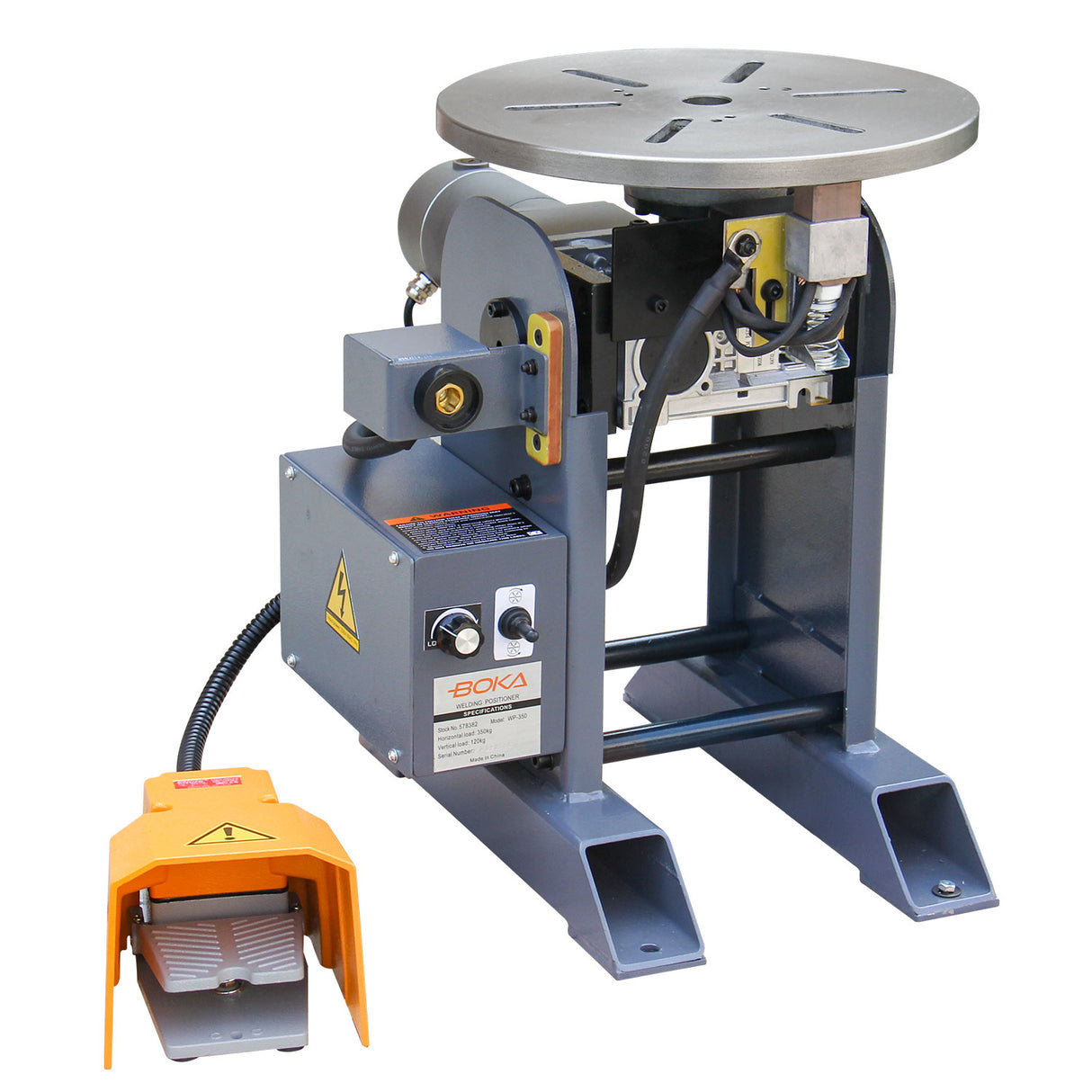 BOKA WP-350 welding positioner, 359 kg load capacity, tilt angle 0-135°, rotary motor, ideal for pipe welding and precise positioning