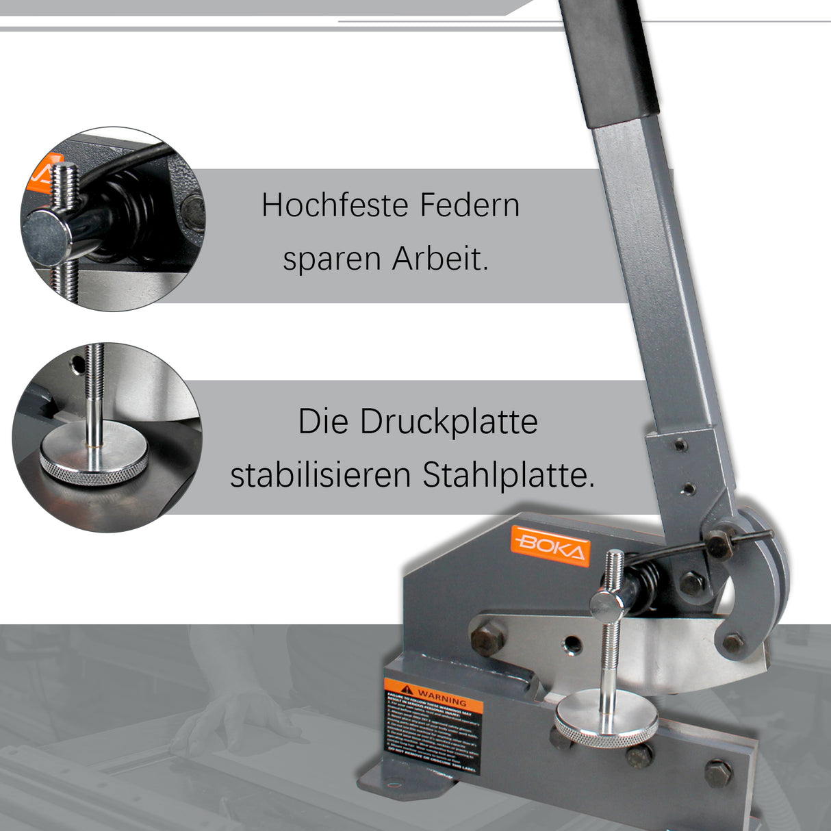 BOKA Handhebelschere Blech 150mm Klingenlänge mit T10 Stahl Blechschere Hebelschere für 6 mm Dicke, Abkantbank