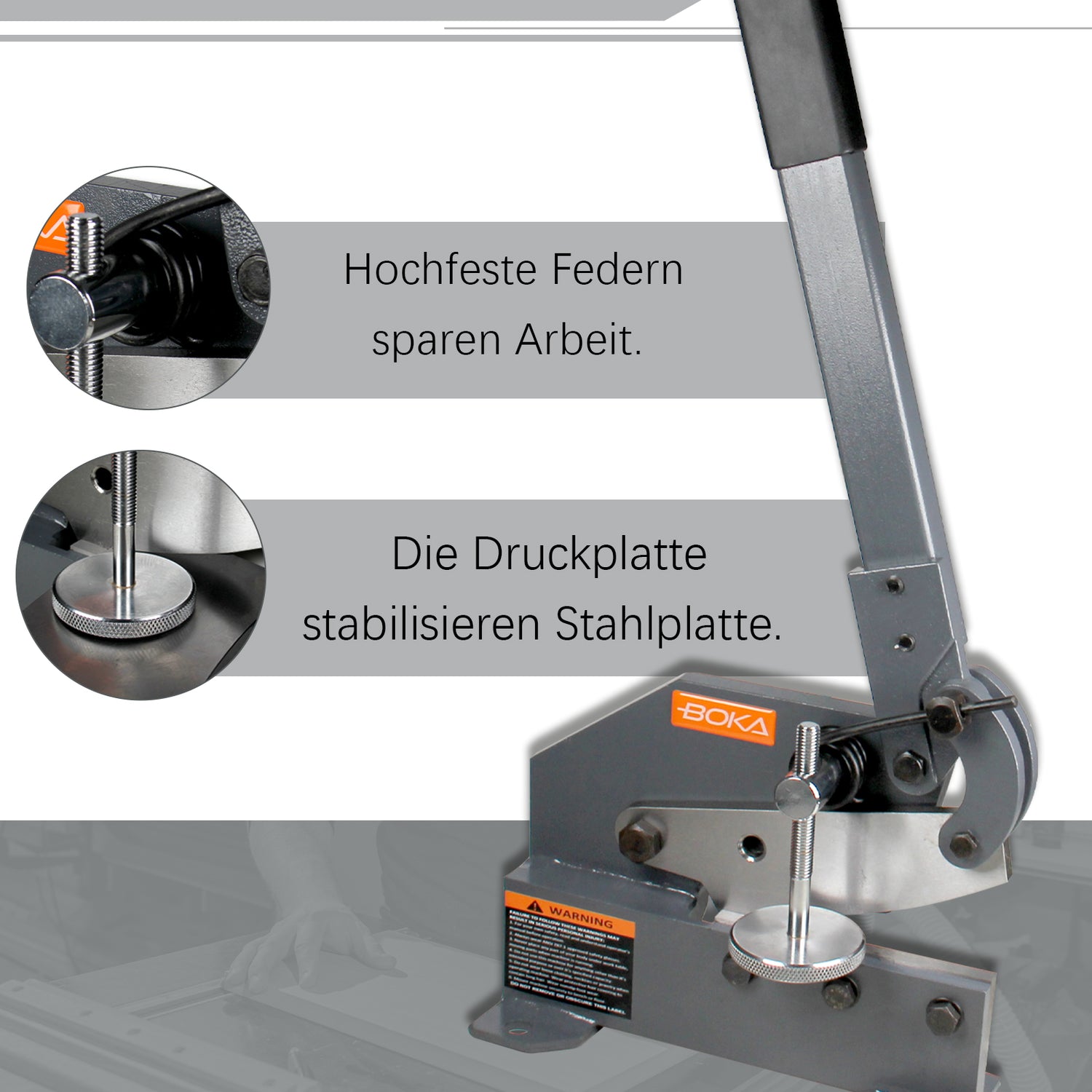 BOKA Handhebelschere Blech 150mm Klingenlänge mit T10 Stahl Blechschere Hebelschere für 6 mm Dicke, Abkantbank