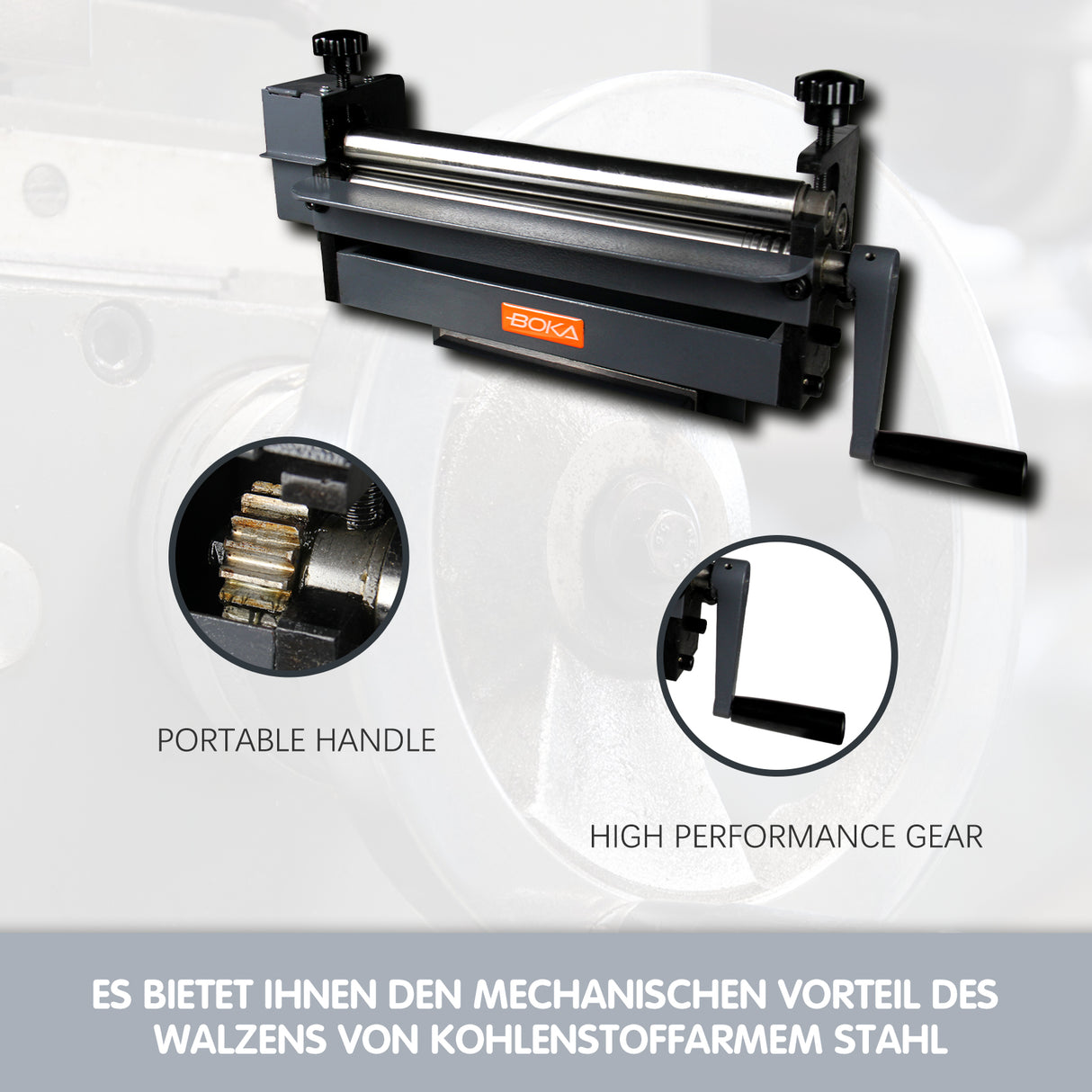 BOKA Drei-Walzen Rundbiegemaschine, manuelle Walzenbiegemaschine für Blech bis 300 mm / 1,0 mm, kompakte Rollbiegemaschine mit Drahtnuten, leicht zu warten, SJ-300