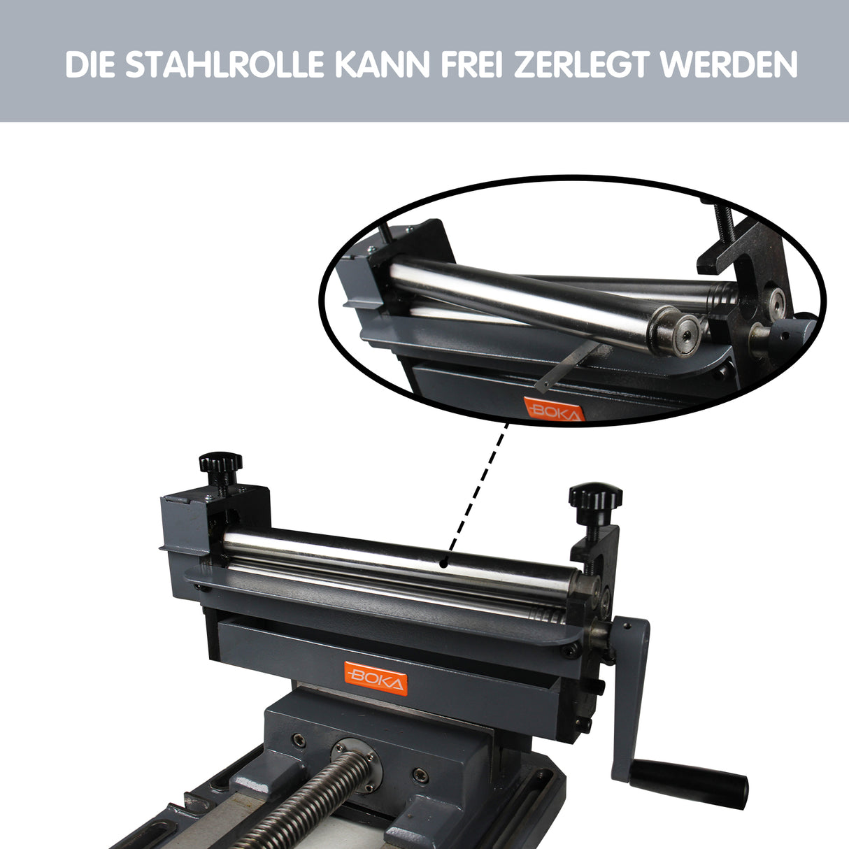BOKA Drei-Walzen Rundbiegemaschine, manuelle Walzenbiegemaschine für Blech bis 300 mm / 1,0 mm, kompakte Rollbiegemaschine mit Drahtnuten, leicht zu warten, SJ-300