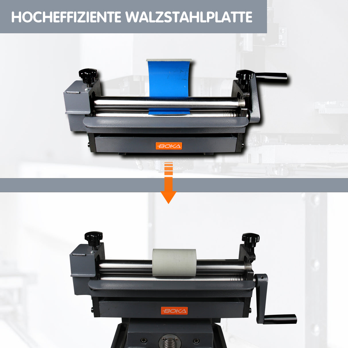 BOKA Drei-Walzen Rundbiegemaschine, manuelle Walzenbiegemaschine für Blech bis 300 mm / 1,0 mm, kompakte Rollbiegemaschine mit Drahtnuten, leicht zu warten, SJ-300