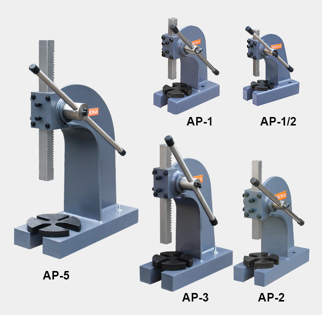Boka Drehdornpresse Zahnstangenpresse 0,5-5 Tonnen Hochleistungs-Handpresse Präzise Metallbearbeitung Werkstatt Montagen AP-1/2 bis AP-5 mit 4-fach verstellbarer Grundplatte