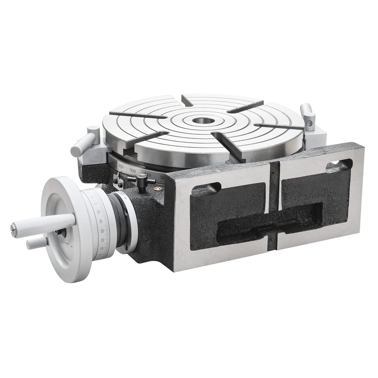 BOKA HV-12 Rundtisch 300 mm, horizontal & vertikal, MT4 Zentrierhülse, 6 T-Nuten, Präzisions-Teilapparat 360°, geeignet für Fräs- & Bohrarbeiten